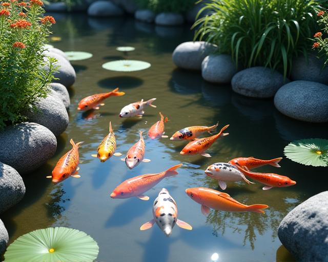 庭園の鯉が泳ぐ池