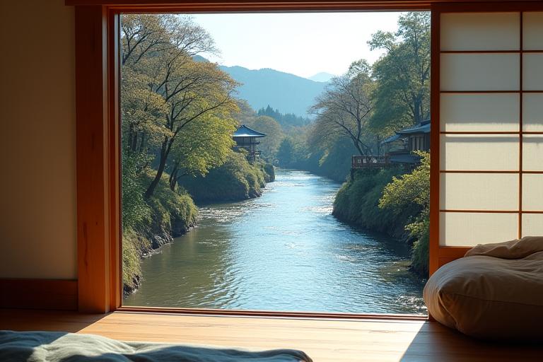 清流ルームから望む白川の景色
